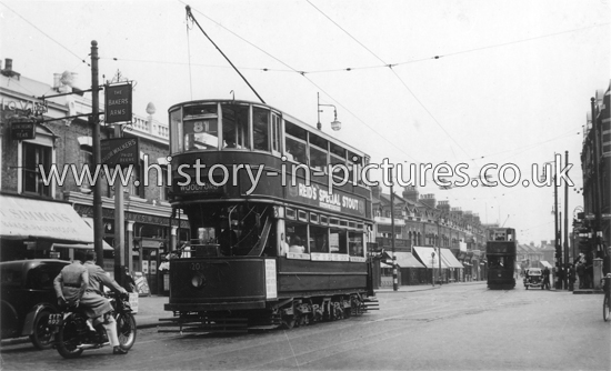 Tram at Bakers Arms, Lea Bridge Road, Leyton, London. c.1950's